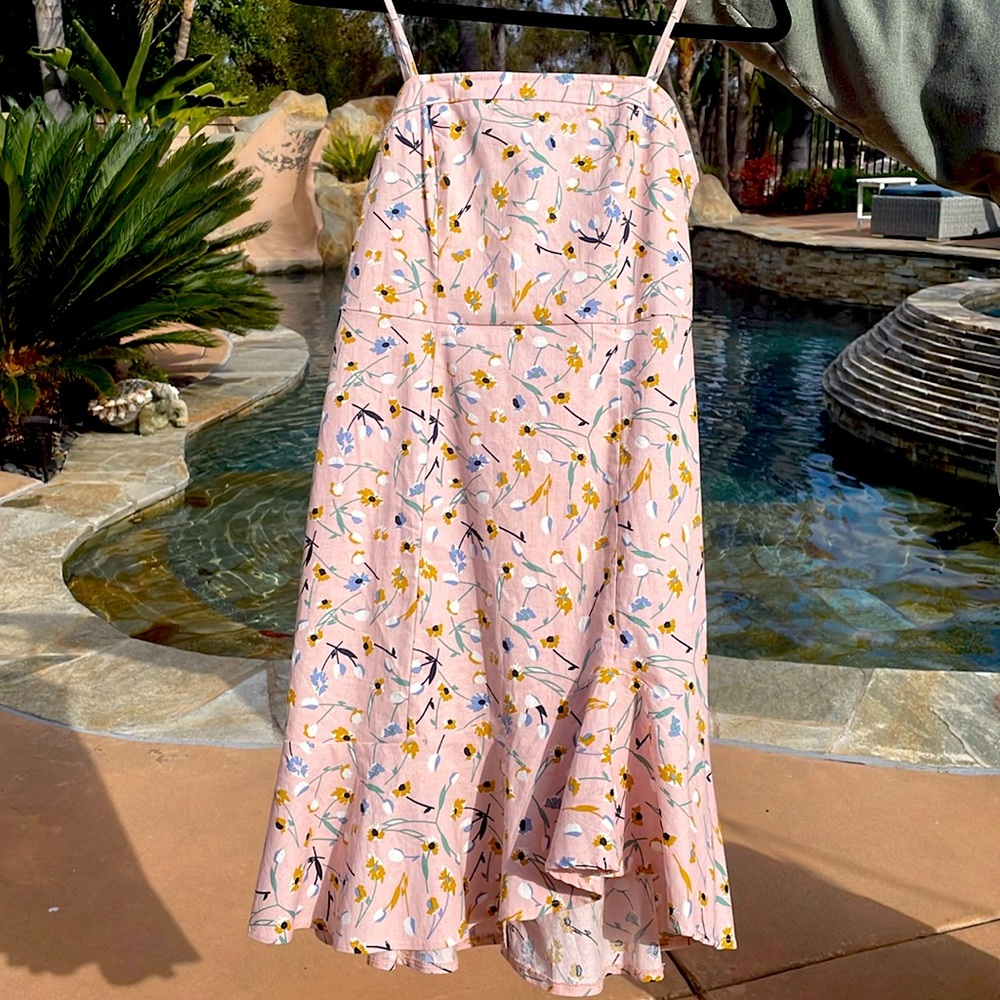 Floral pink Mini Dress with Ruffle Accent Thin Strap